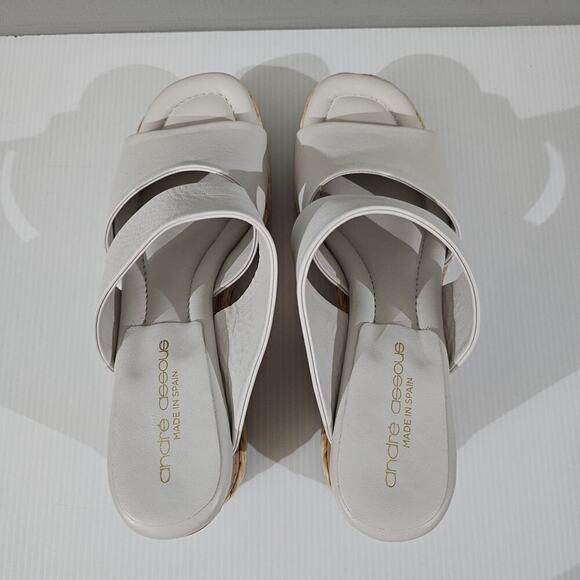 NEW Andre Assous Pilar Wedge Sandal EU 39 Platform Espadrille Off White Leather - Picture 9 of 13